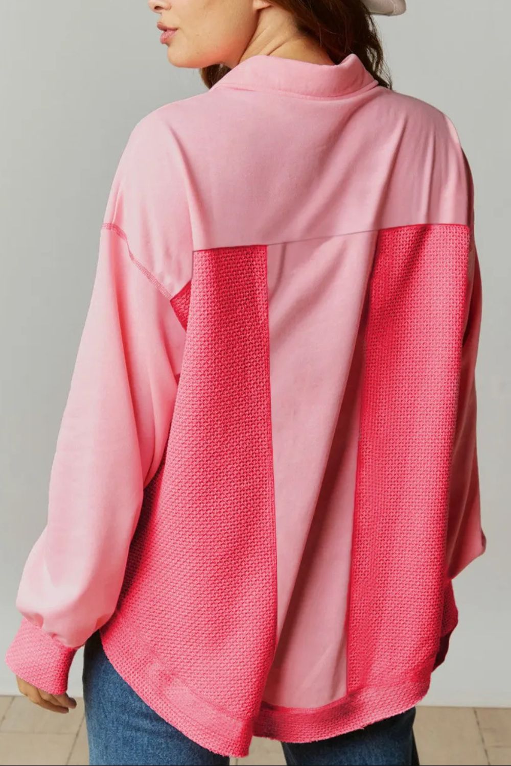 Button Long Sleeve Jacket In Blush Pink