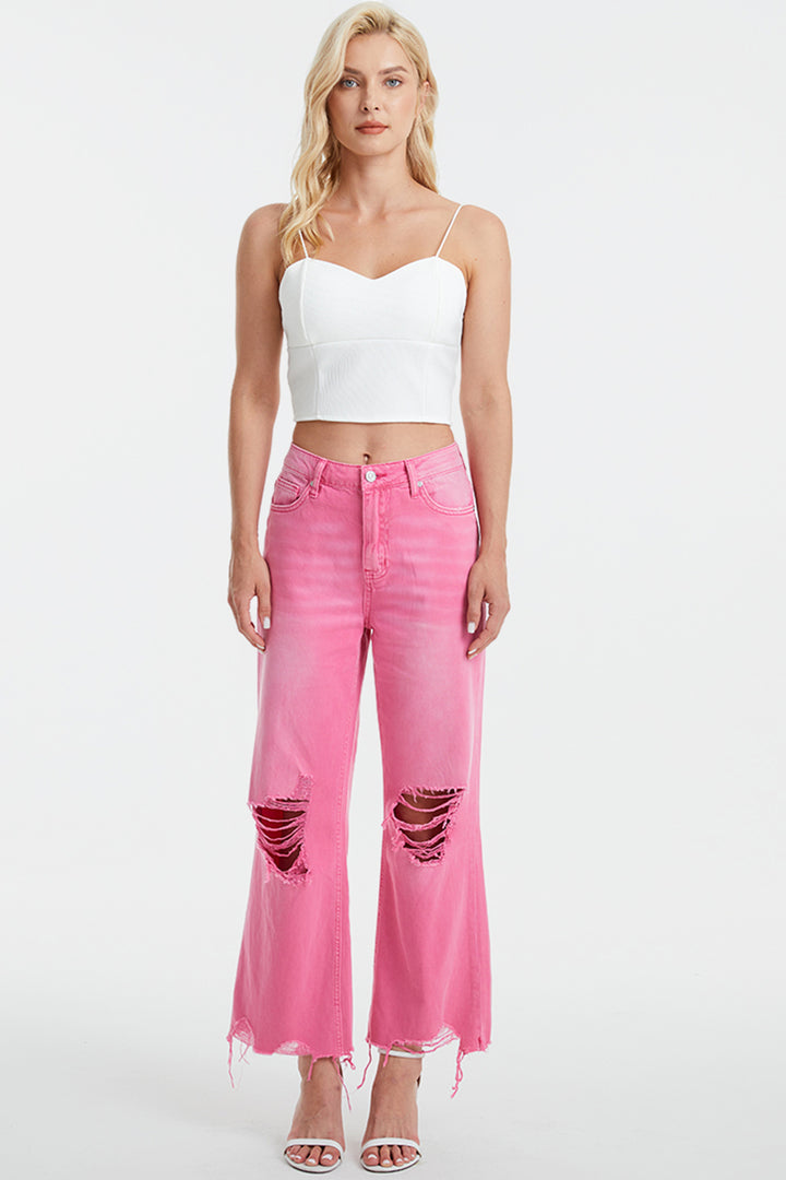 High Waist Raw Hem Jeans in Ras