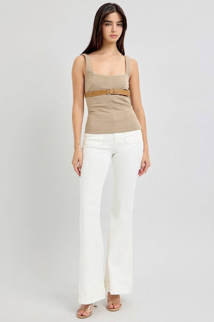 High Rise Flare Jeans In Cream