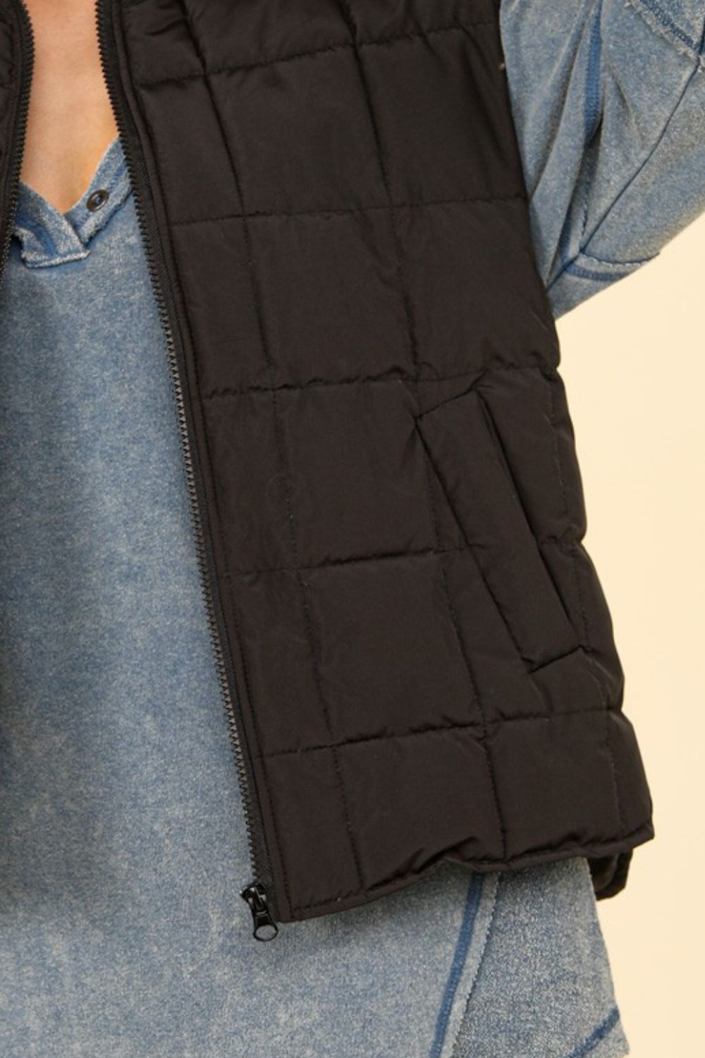 Zip Up Puffer Padded Vest in Black