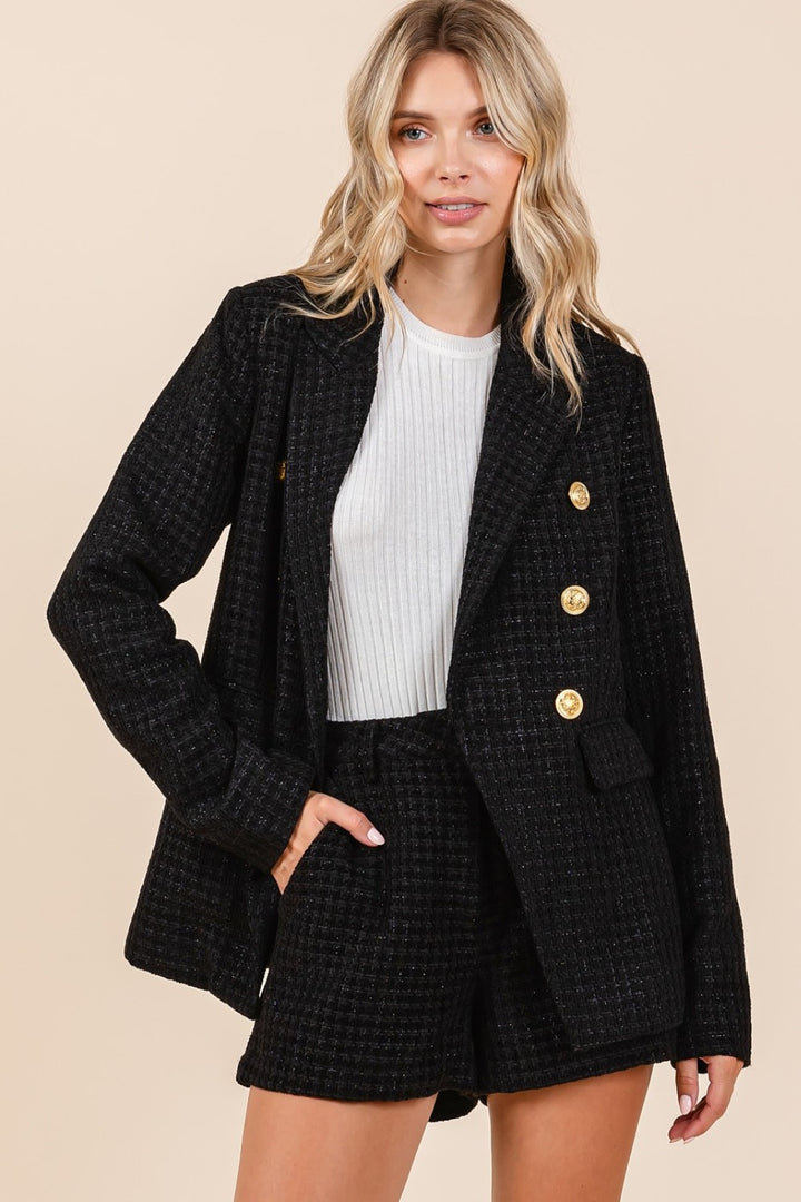 Plaid Texture Double-Breasted Blazer