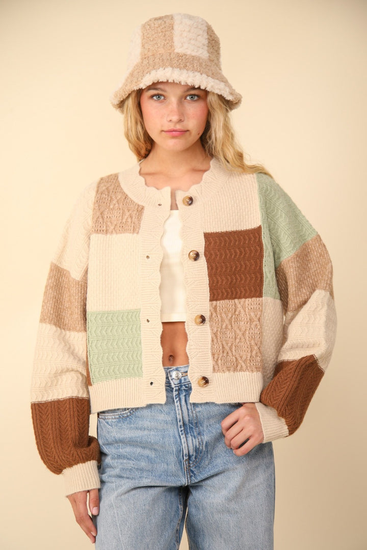 Block Button Down Sweater in Oatmeal