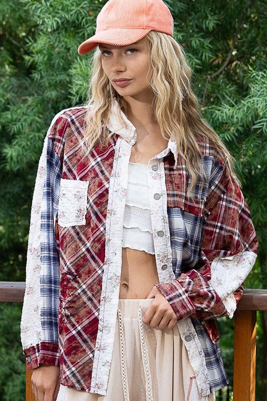 Patchwork Plaid Button Up Shirt