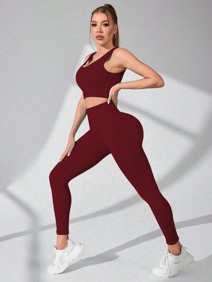 Top and Pants Active Set in Deep Red