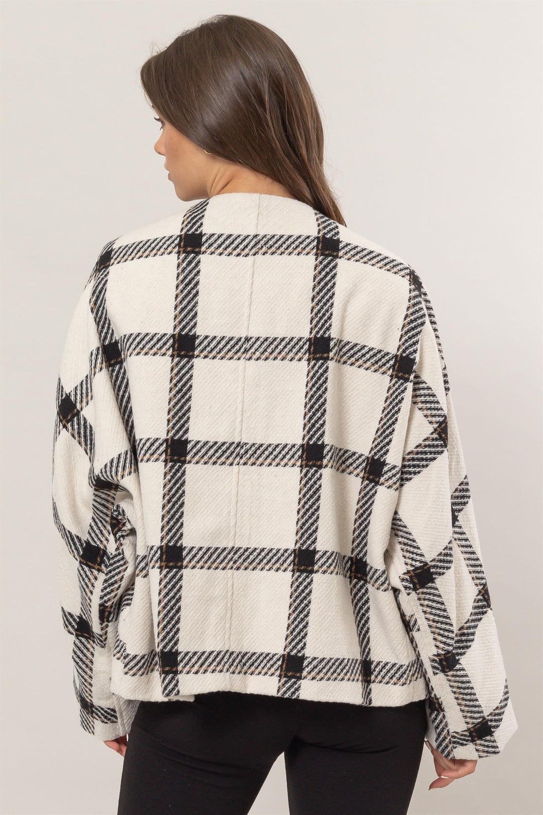 Plaid Long Sleeve Jacket In Cream