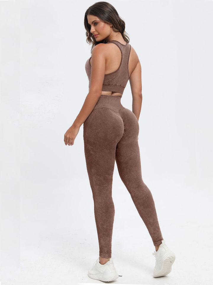 Scoop Strap Top & Pants Active Set in Dark Brown