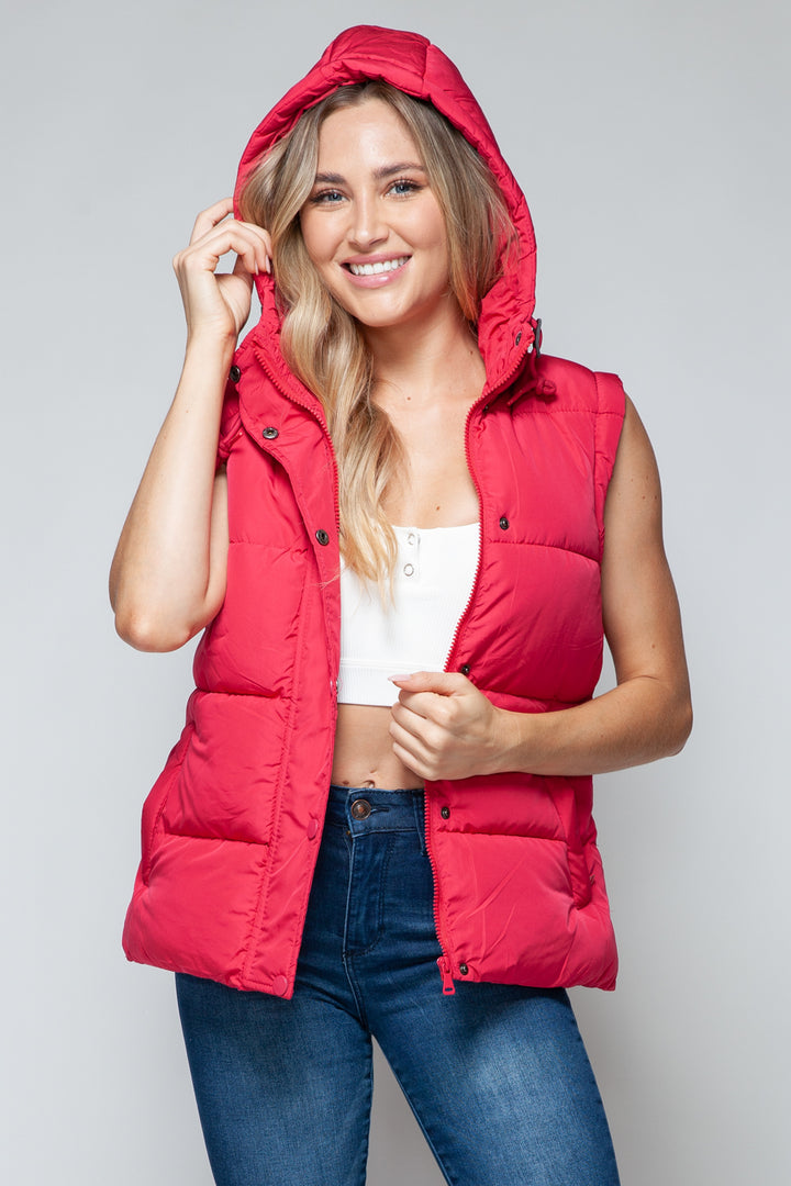 Zip Closure Hooded Vest In Magenta