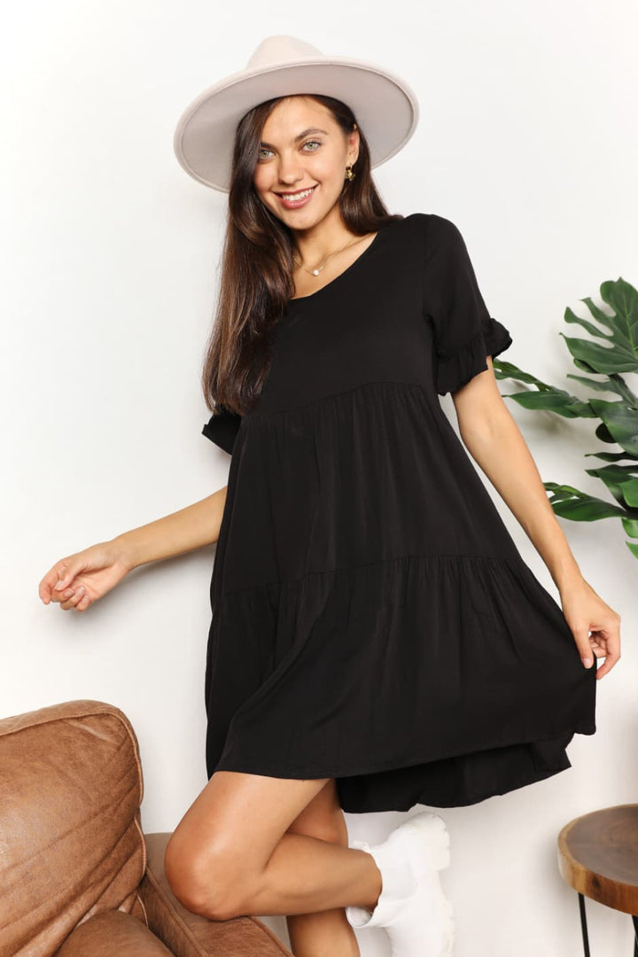 V-Neck Flounce Sleeve Tiered Dress