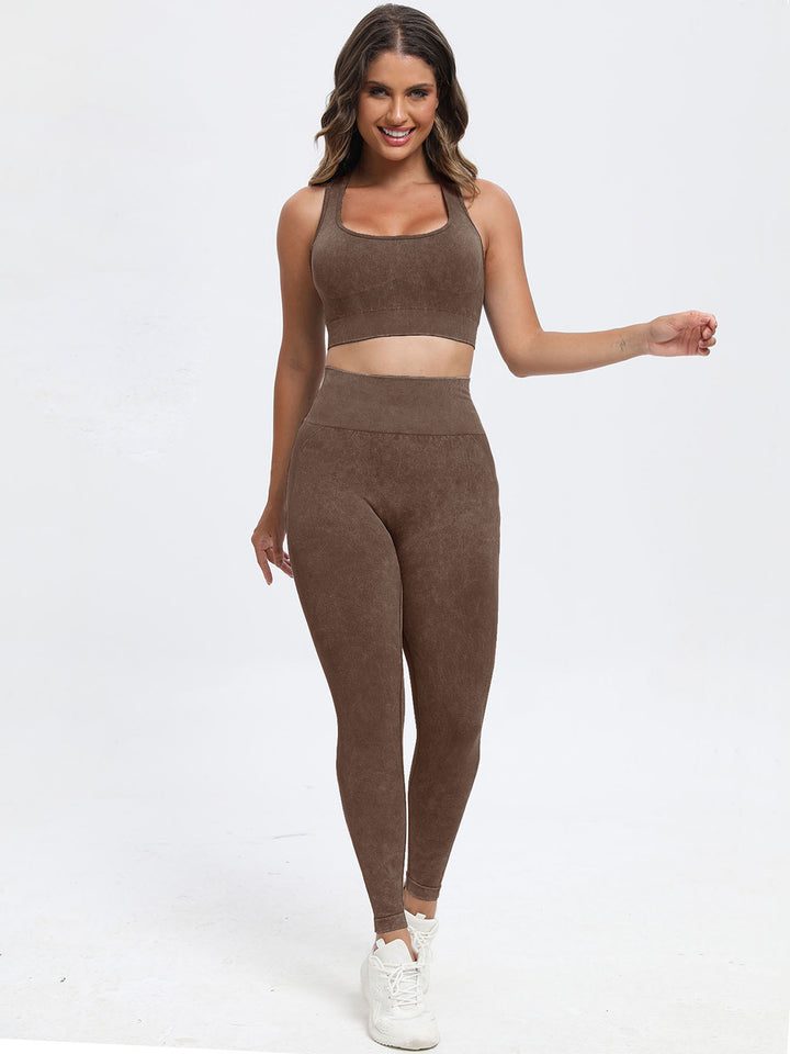 Scoop Strap Top & Pants Active Set in Dark Brown