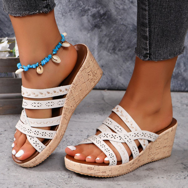 Leather Crisscross Wedge Sandals