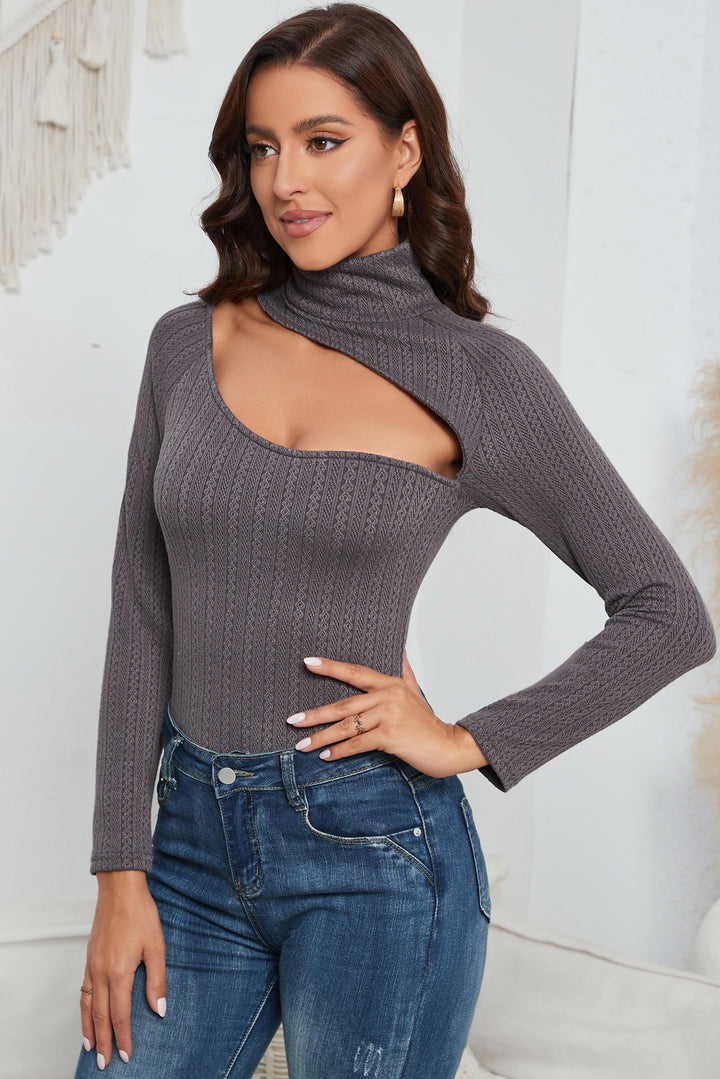 Cutout Mock Neck Bodysuit in Charcoal