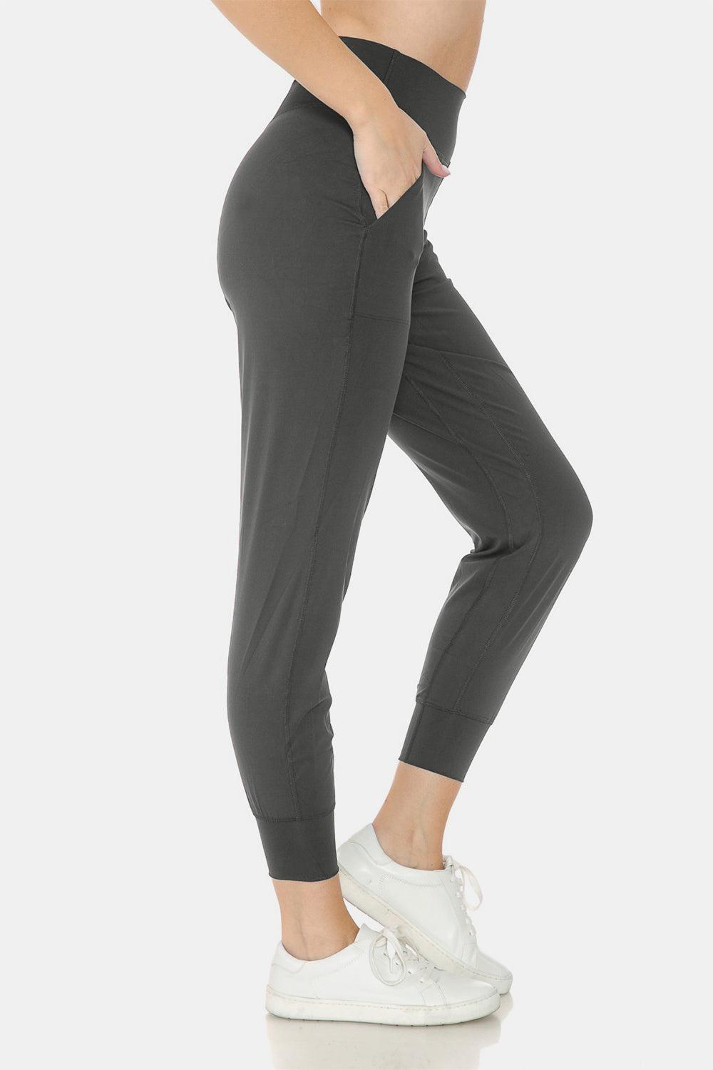 Wide Waistband Slim Active Joggers In Charcoal