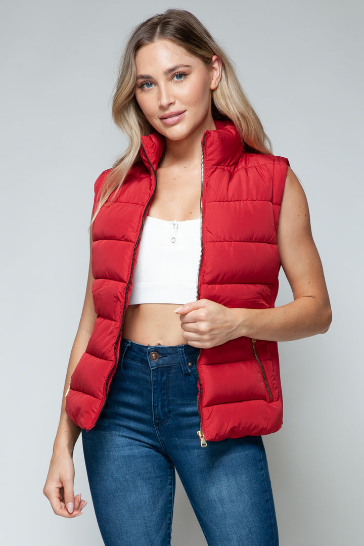 Zip Up Turtleneck Vest In Red