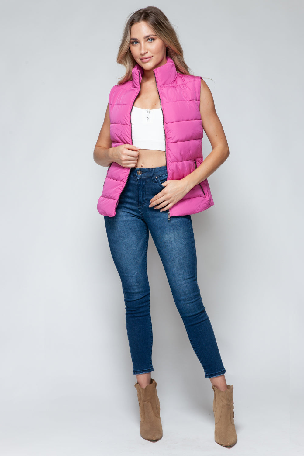 Zip Up Turtleneck Vest In Rose