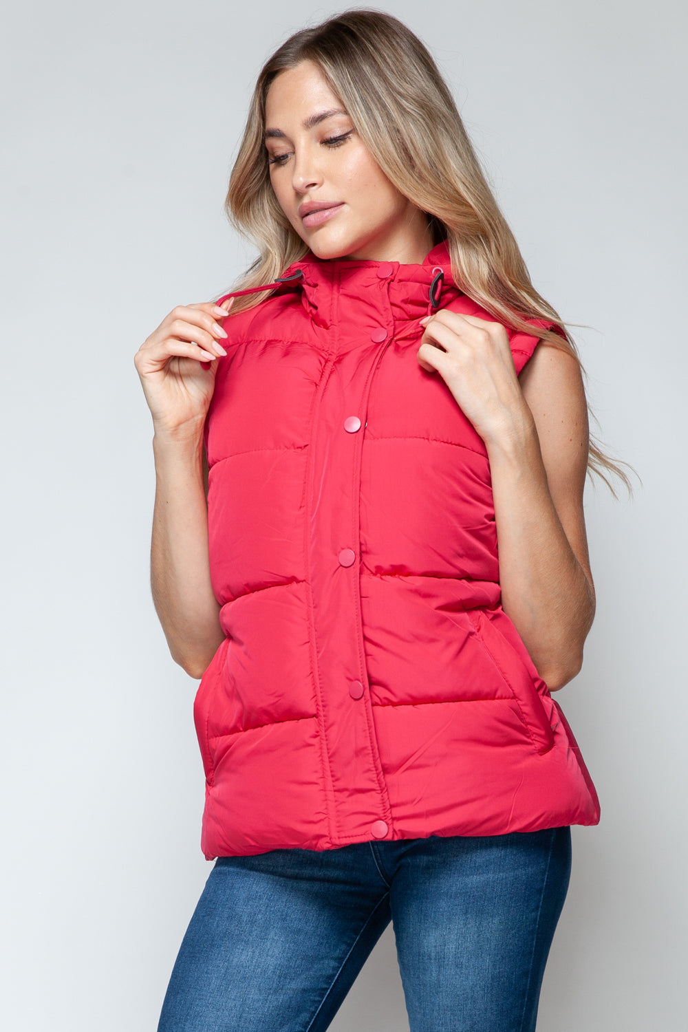 Zip Closure Hooded Vest In Magenta