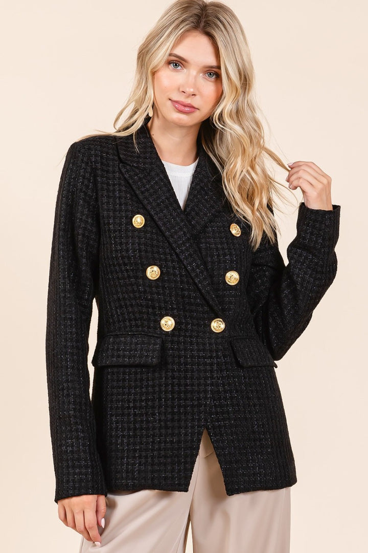 Plaid Texture Double-Breasted Blazer