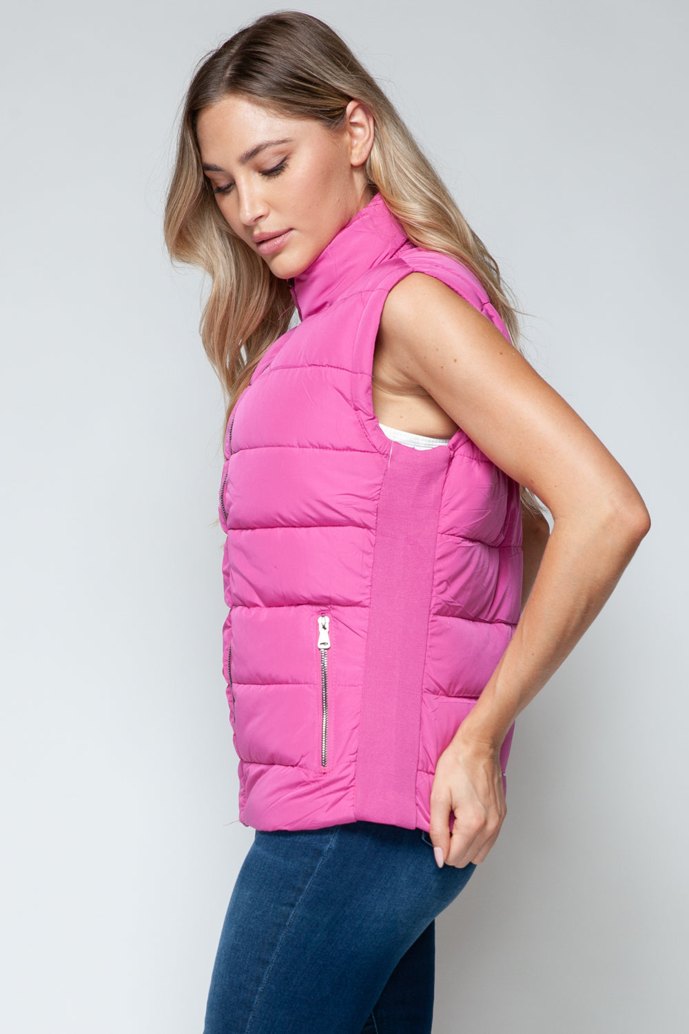 Zip Up Turtleneck Vest In Rose