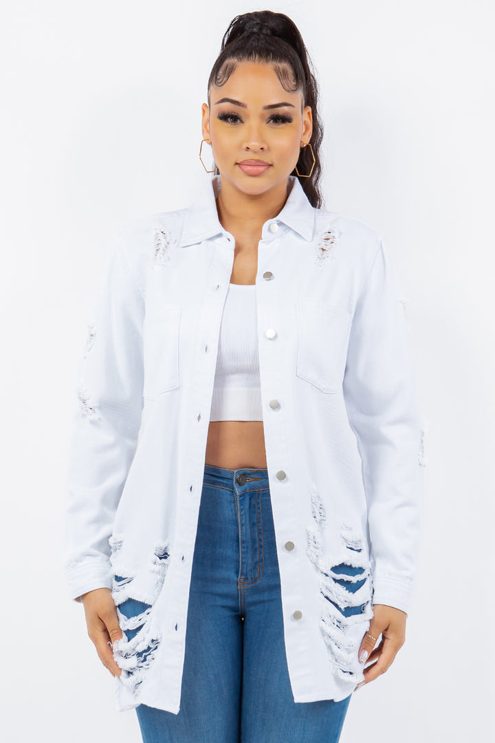 Distressed Denim Jacket In White