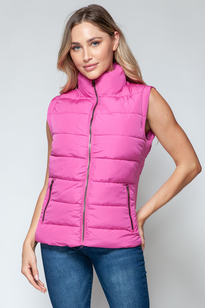 Zip Up Turtleneck Vest In Rose