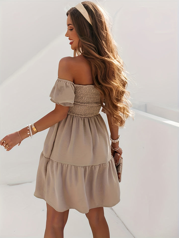 Ruffled Off-Shoulder Short Sleeve Dress