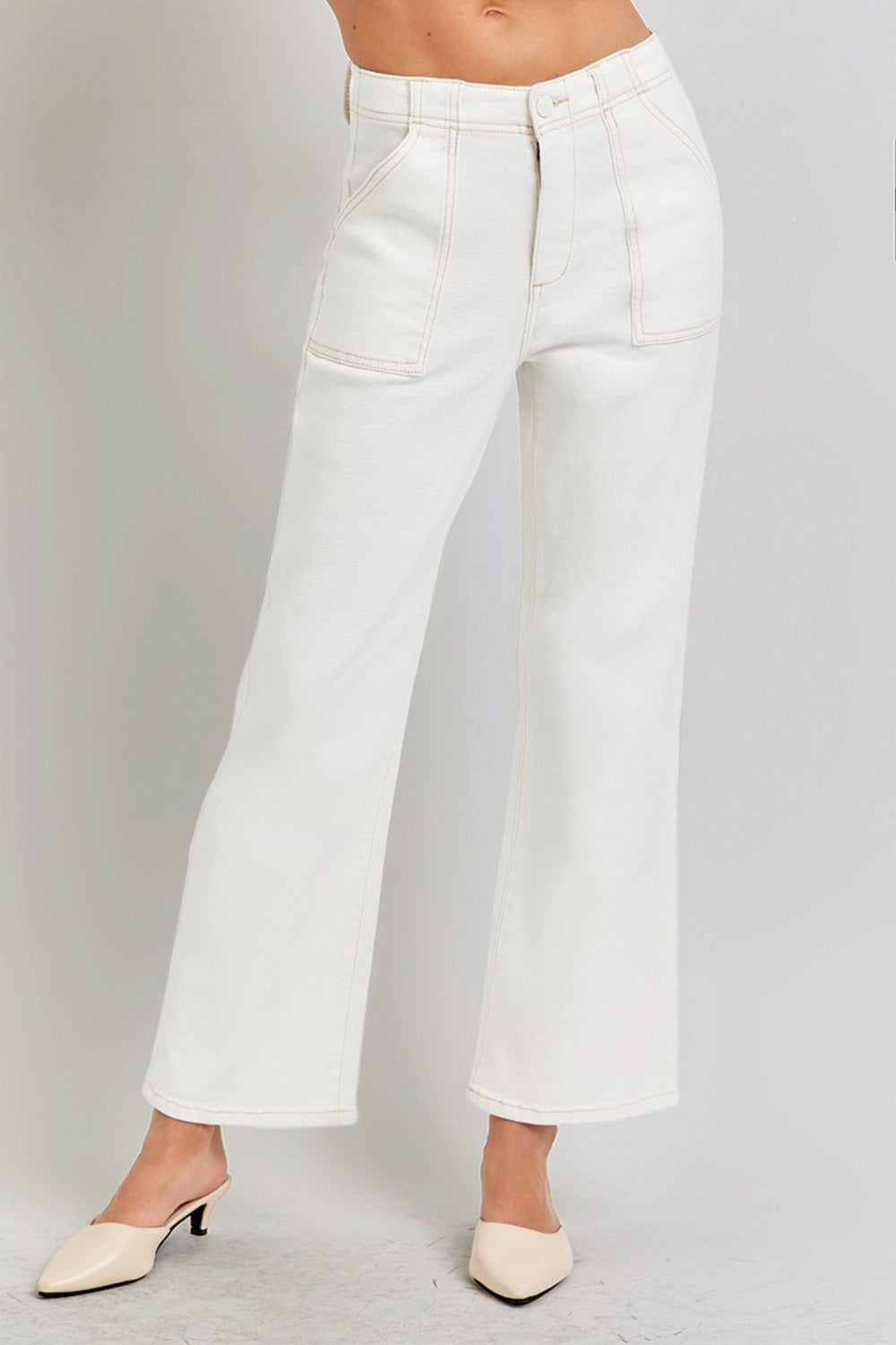 High Rise Ankle Flare Jeans In Cream