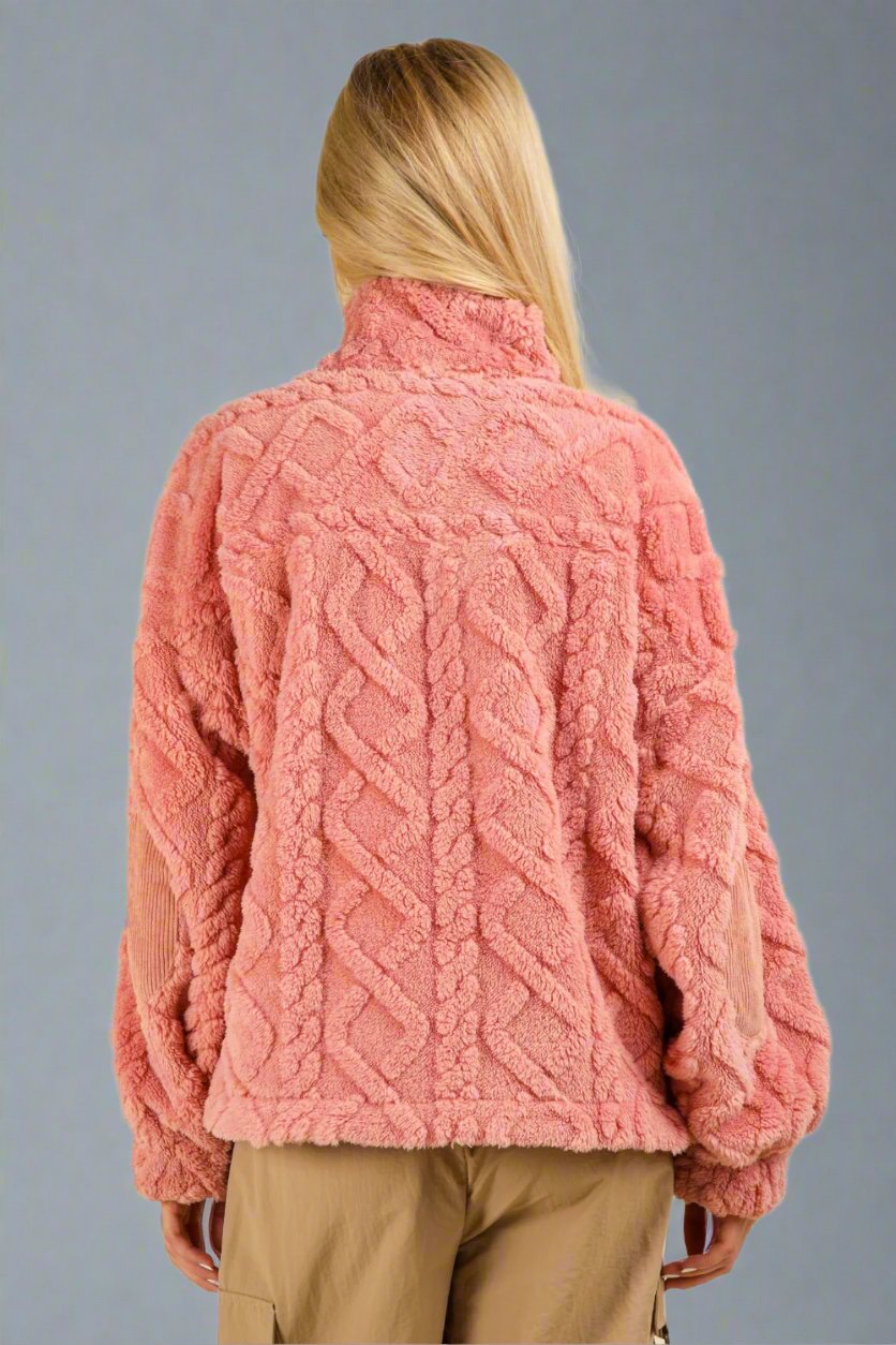 Fuzzy Fleece Half Zip Sweatshirt in Blush