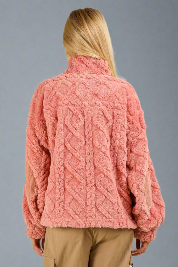 Fuzzy Fleece Half Zip Sweatshirt in Blush