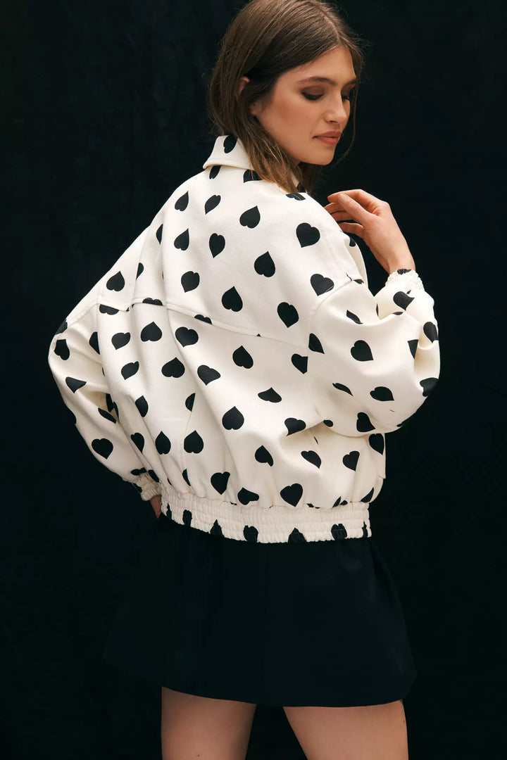 Polka Hearts Bomber Jacket in White