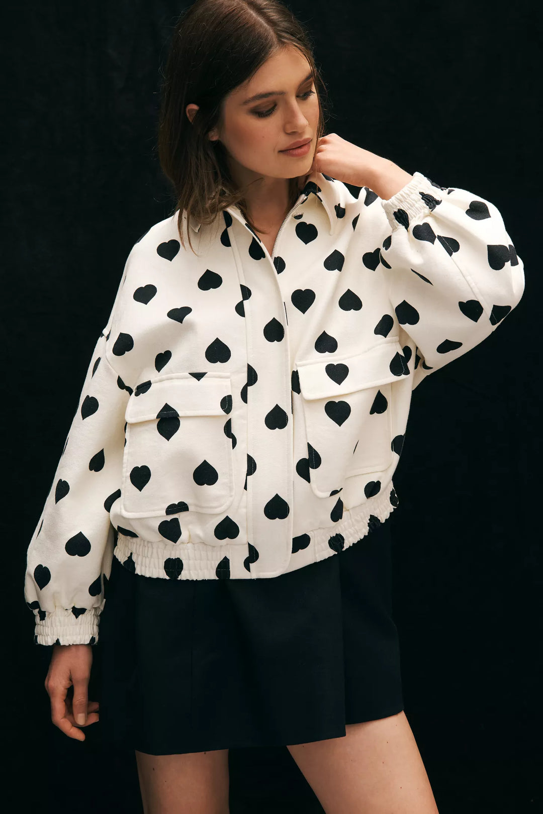 Polka Hearts Bomber Jacket in White