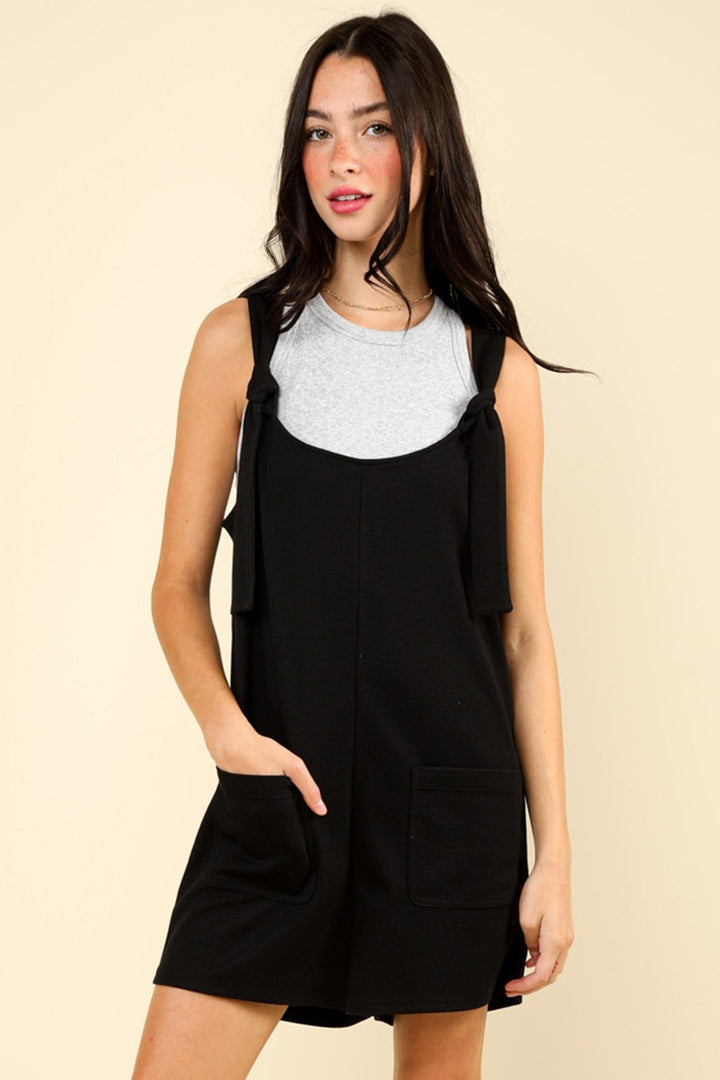 Front Pocket Romper In Black