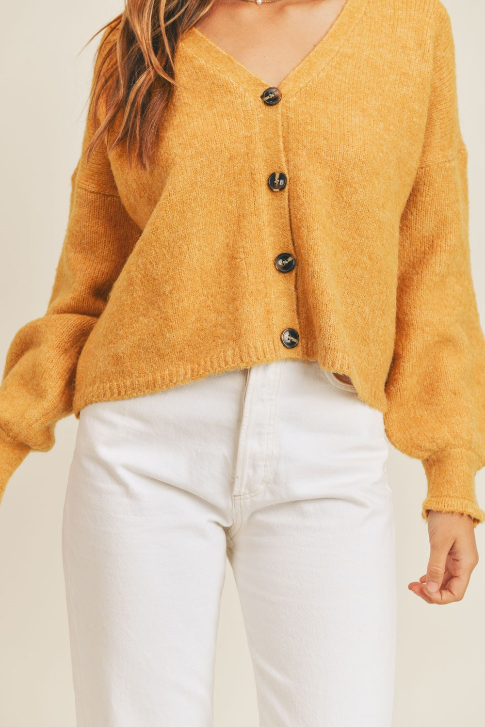 Long Sleeve Button Down Sweater in Mustard