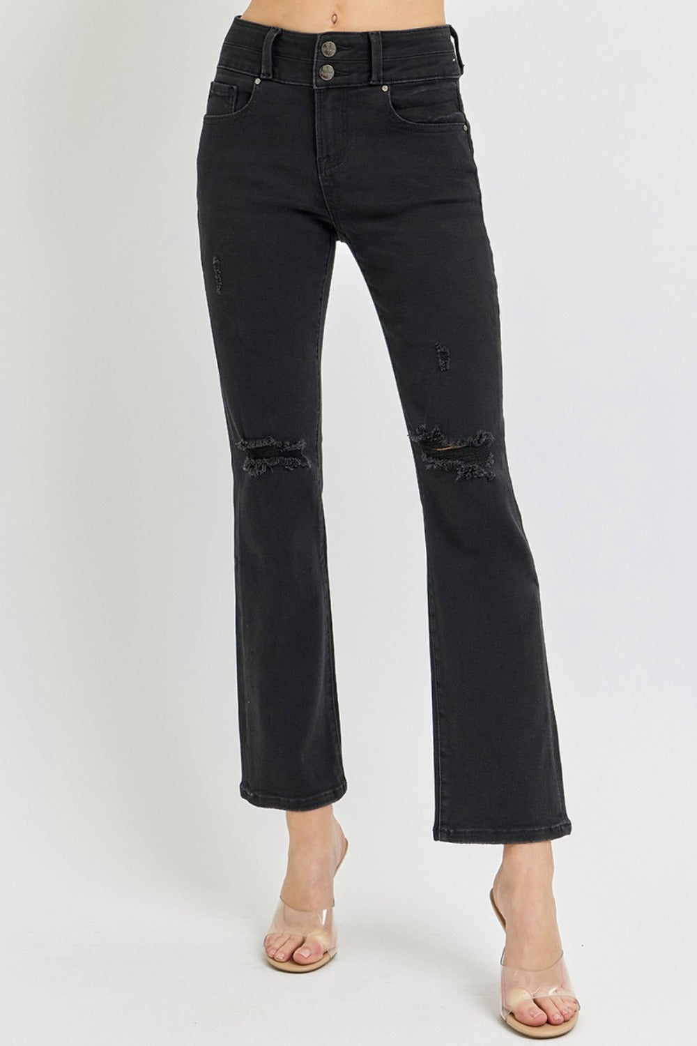 High Rise Ankle Bootcut Jeans in Black