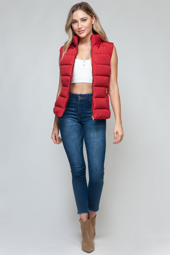 Zip Up Turtleneck Vest In Red