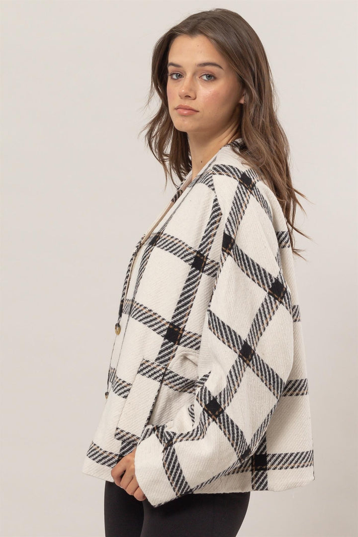 Plaid Long Sleeve Jacket In Cream