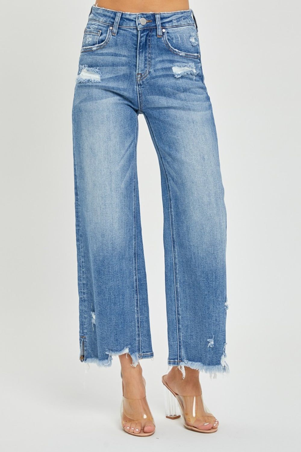 High Rise Raw Hem Cropped Jeans