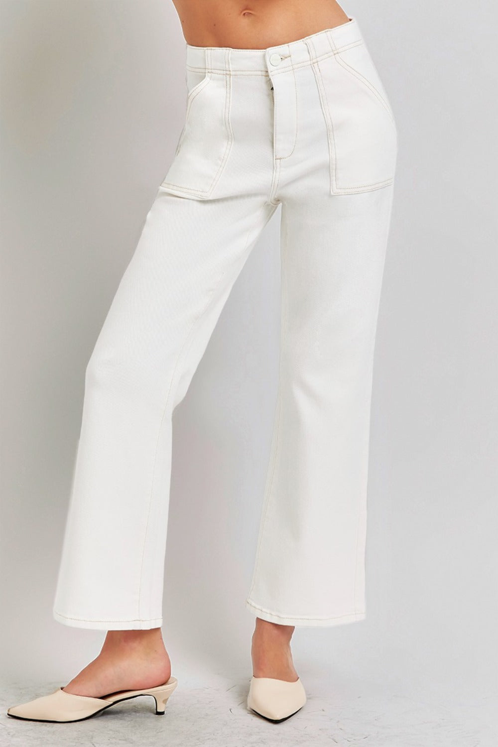 High Rise Ankle Flare Jeans In Cream