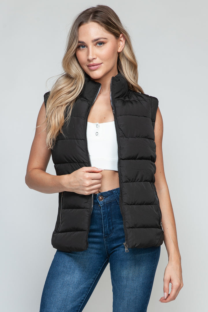 Zip Up Turtleneck Vest In Black