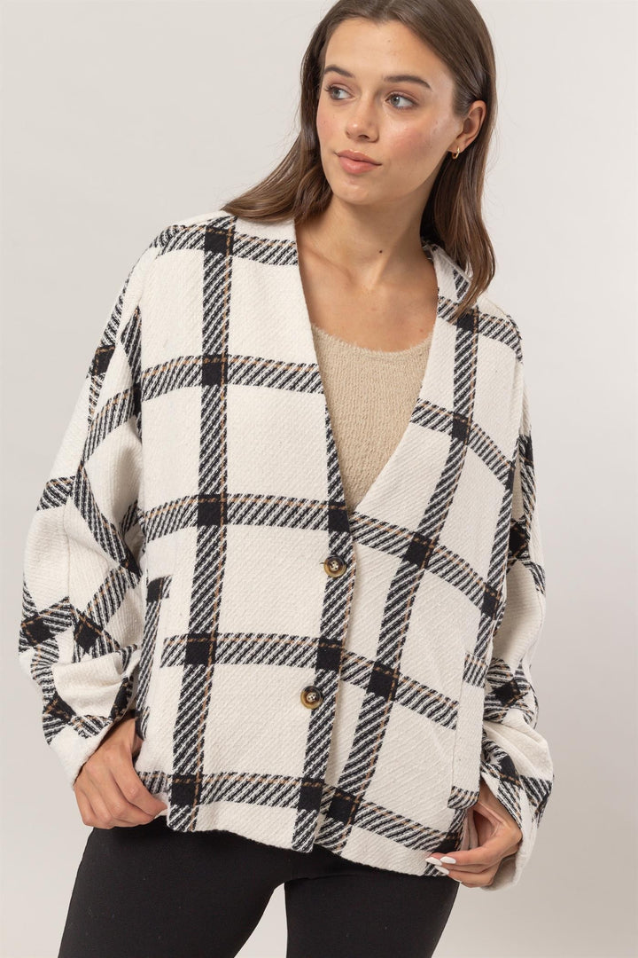 Plaid Long Sleeve Jacket In Cream