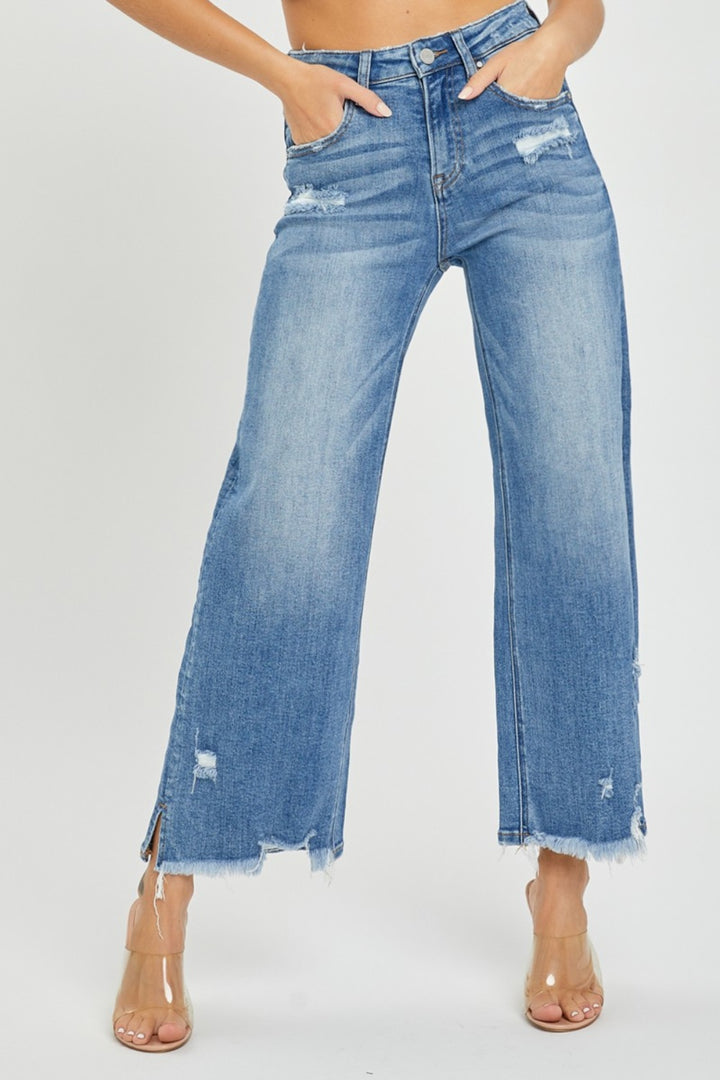 High Rise Raw Hem Cropped Jeans