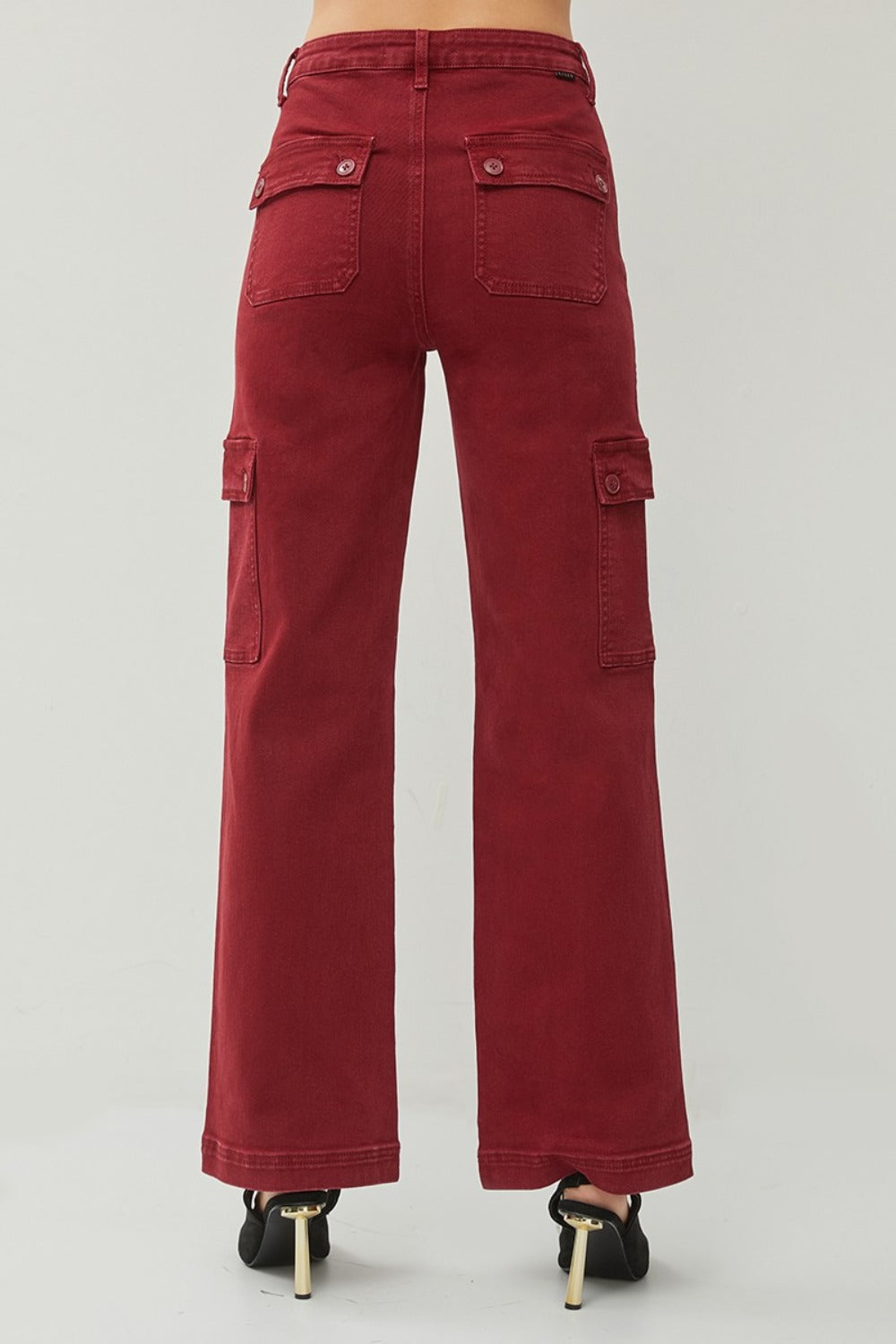 High Rise Wide Leg Cargo Jeans In Wine Red