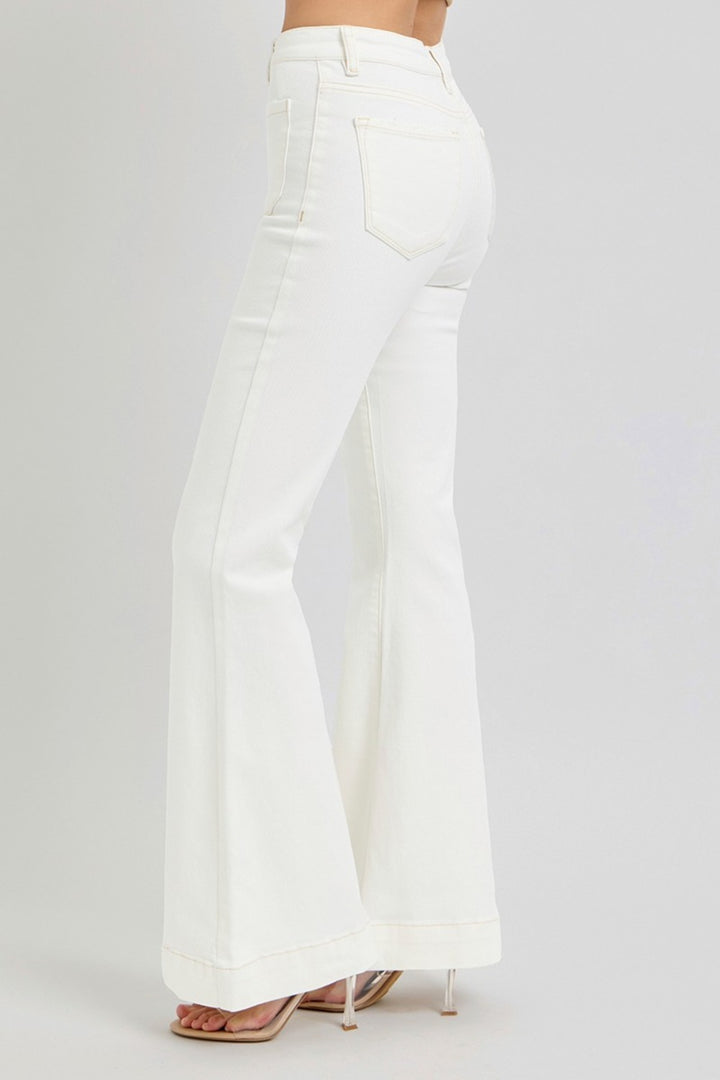 High Rise Flare Jeans In Cream