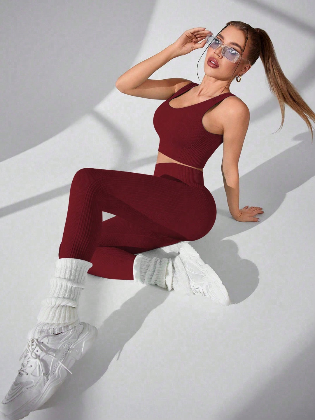 Top and Pants Active Set in Deep Red