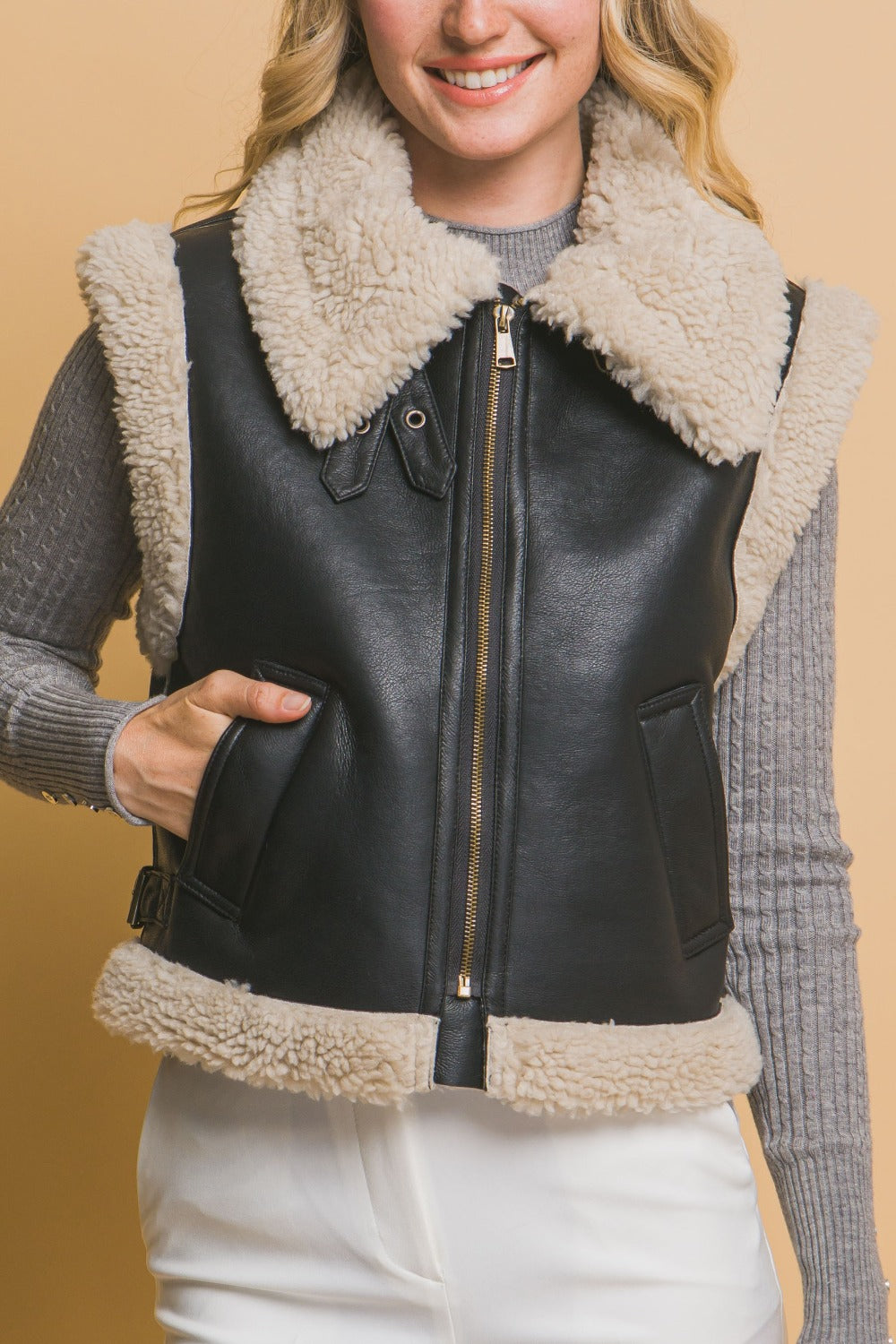 Sherpa Zip Up Vest In Black