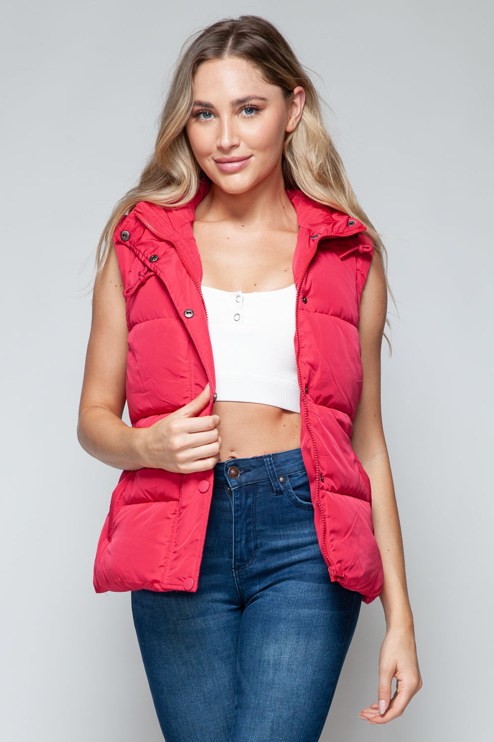 Zip Closure Hooded Vest In Magenta