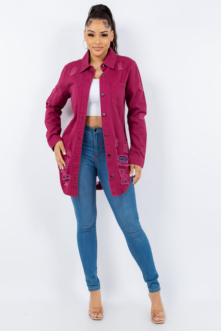 Distressed Denim Jacket In Deep Purple