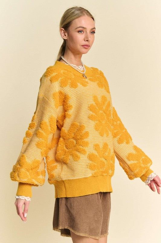 Flower Texture Dropped Shoulder Sweater