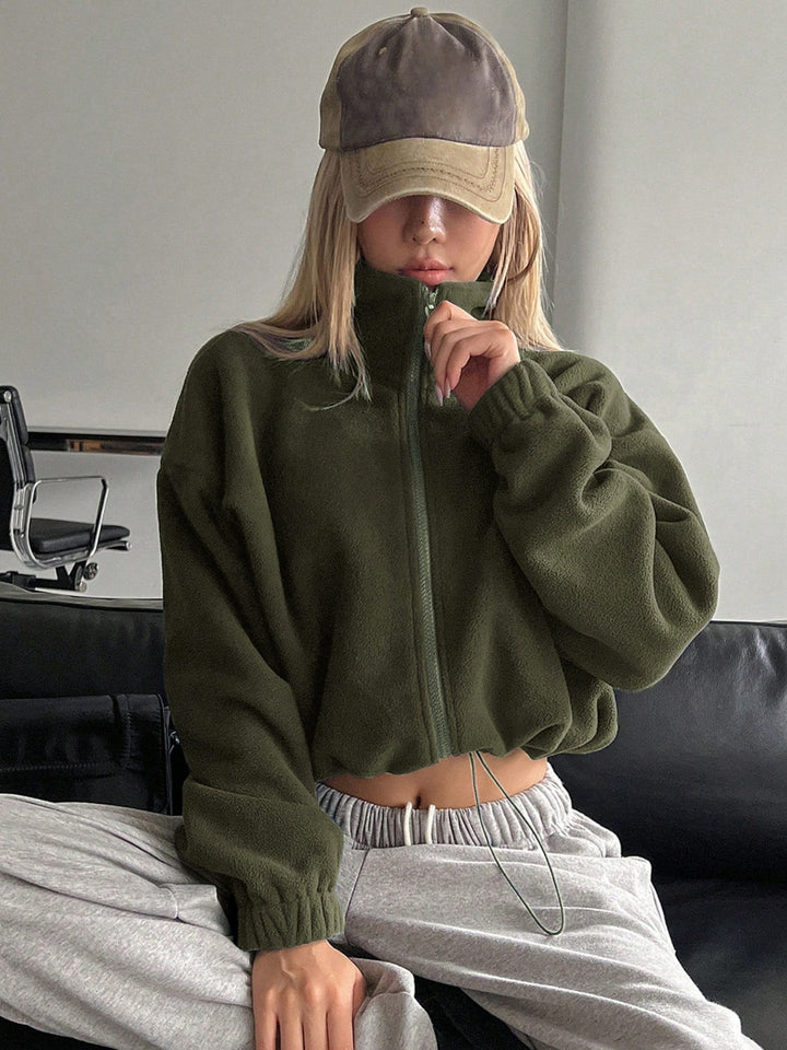 Zip Up Cropped Jacket in Army Green