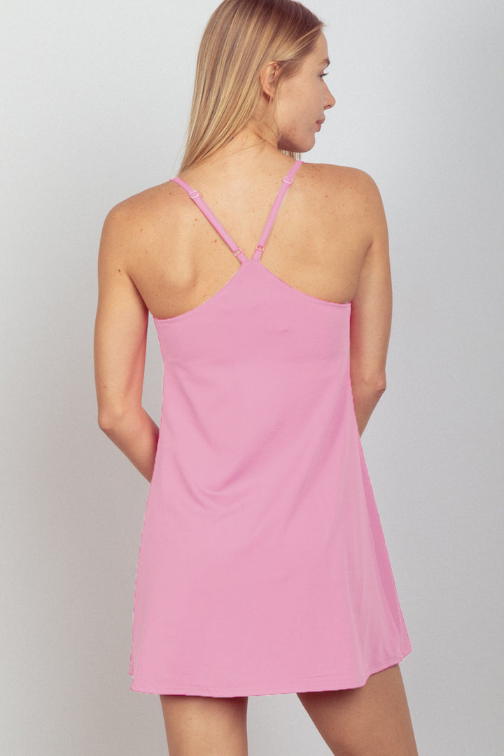 Sleeveless Active Tennis Dress with Unitard Liner in Pink