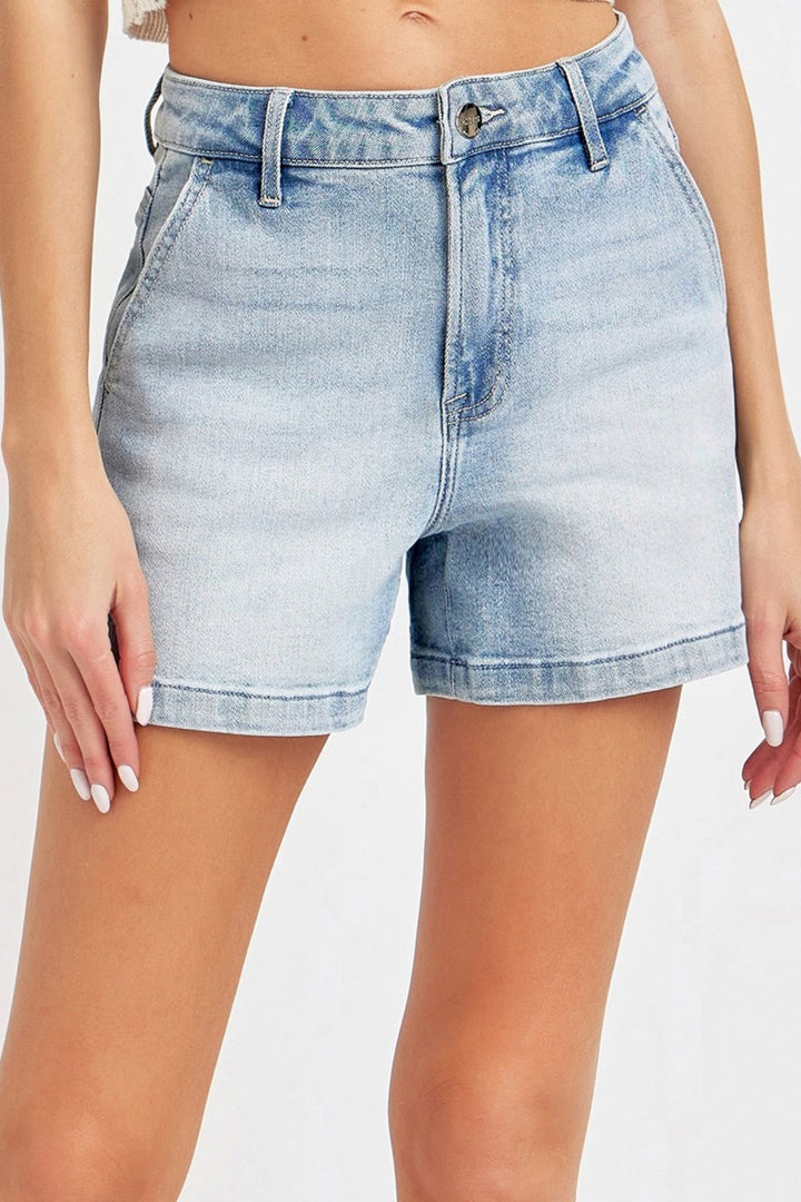 High Rise Denim Shorts In Light Blue