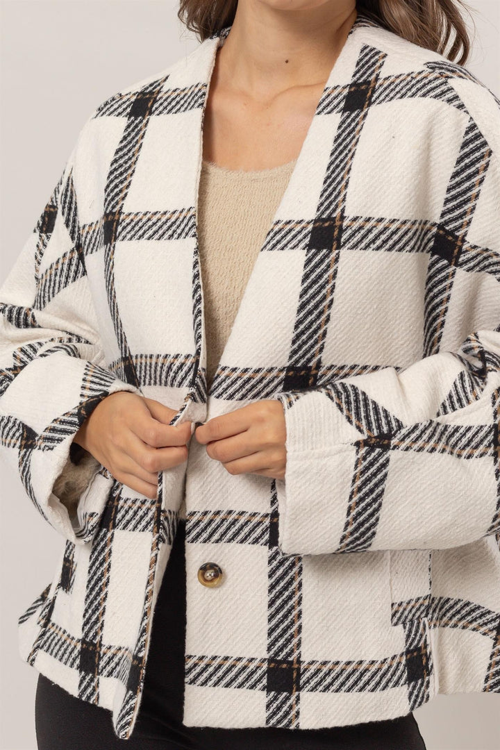 Plaid Long Sleeve Jacket In Cream